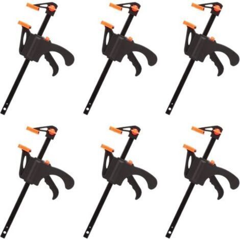 Set of 6 F-shaped clamps, quick and easy clamping, hand tools for woodworking, wooden doors (4 inches) (1/5)