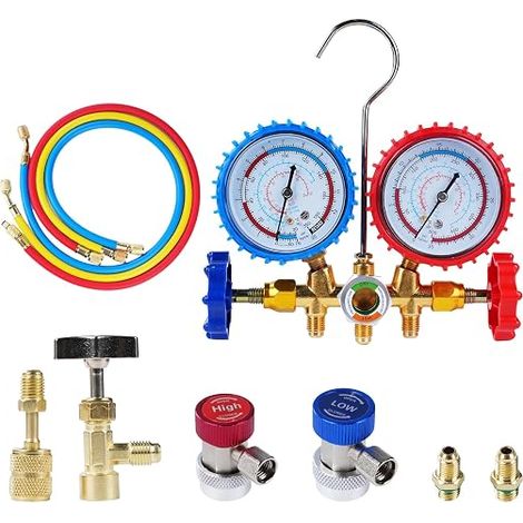 Refrigerant Pressure Gauge Car Refrigerant Dispenser Tap Cooling Kit with Hose for Car Air Conditioning Systems R404A R12 R22 R134A (1/5)