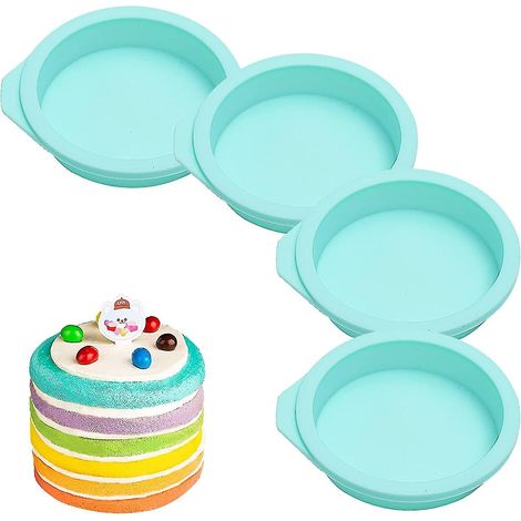 Moule à gâteau arc-en-ciel rond en silicone, lot de 4 moules à gâteaux ronds réutilisables et antiadhésifs en silicone, pour gâteaux arc-en-ciel, fêtes d'anniversaire, mariages, etc. (1/5)