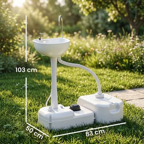 Évier de camping portable avec 2 roues, réservoir d'eau de 17 L et réservoir de savon de 2,5 L, 83 x 50 x 103 cm (1/5)