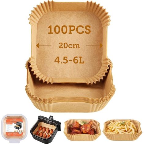 Baking paper for air fryer XXL 4.5-6L, 100 pieces 20cm, unbleached air fryer accessories, non-stick disposable sheets, parchment paper, compatible with common air fryers MUMU (1/4)