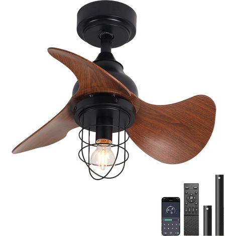 Ventilateur de plafond, télécommande/contrôle APP, avec 2 tiges de suspension en métal, 6 vitesses de vent, minuterie, 56 cm (sans ampoule) (1/5)