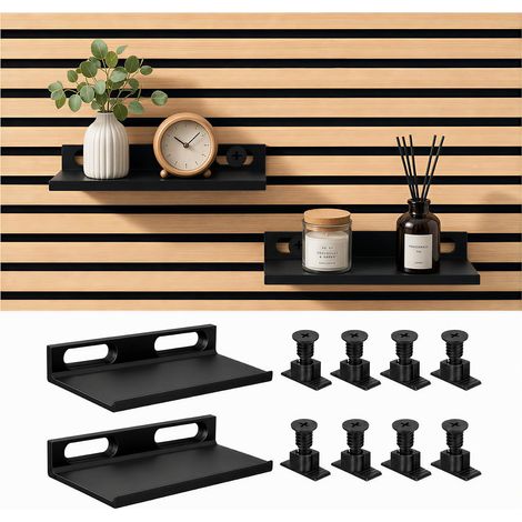 Lot de 2 Étagère pour Panneaux Acoustiques sans Perçage, pour Déco, Plantes, Étagère Panneaux Acoustiques avec 8 Vis, Noir Accessoires Panneaux Acoustiques, pour Chambre à Coucher, Bureau(15 x 9 cm) (1/5)