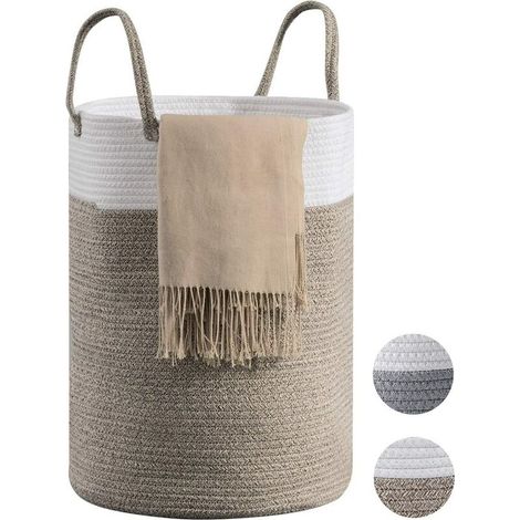 Cesto de ropa sucia, cesta para la ropa, cesta de almacenamiento, cesto para ropa sucia, cuerda de algodón marrón, 38 cm (diámetro) x 50 cm (altura)