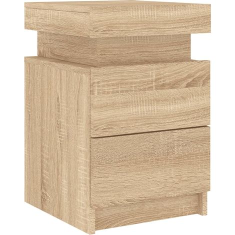Juego de 2 mesitas de noche LED con dos cajones 35 x 39 x 55 cm madera de ingeniería color roble DEC035968 (1/5)