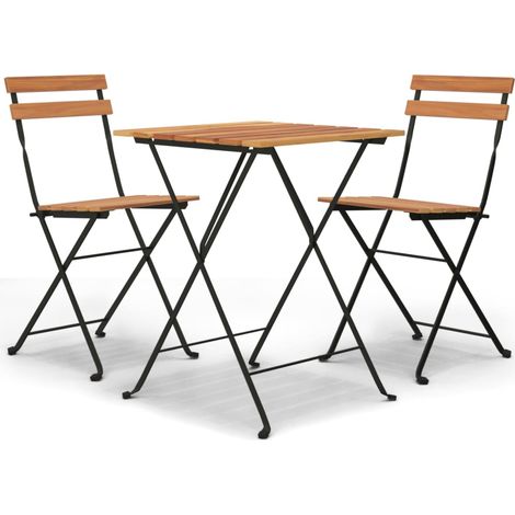 Ensemble Table + 2 chaises de bistro pliable, Set bistrot, Ensemble repas de jardin, Bois de teck massif et acier OIB4303E (1/5)