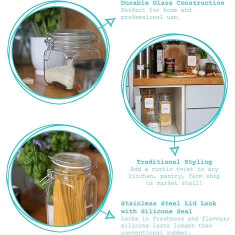 Lot de 6 bocaux en verre carrés à fermoir à clip 1,7 L, bocaux hermétiques violets pour conservation alimentaire, confitures et conserves de cuisine (1/5)