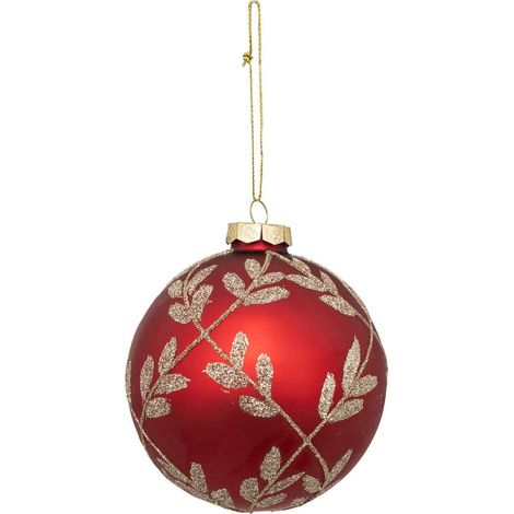 Rote Weihnachtskugel mit goldenen Blättern aus Glas 80mm - Atmosphera créateur d'intérieur