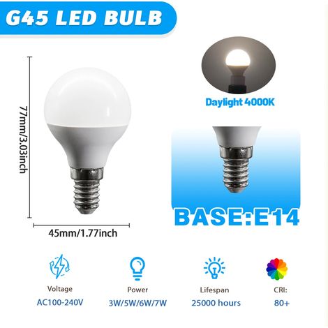(E14 4000K, 3W) Lot de 4 mini ampoules LED G45, sans scintillement, économes en énergie pour une utilisation domestique (1/5)