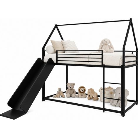 Metall-Etagenbett für Kinder in Schwarz mit Rutsche, 90 x 190 cm - MODENUIT (1/5)