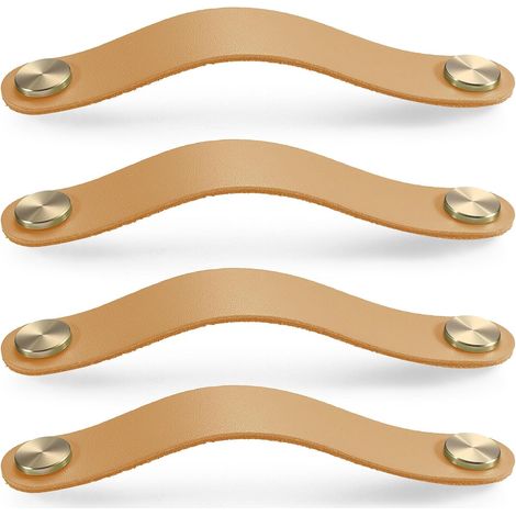 4er-Set Schranktürgriffe aus Messing und khakifarbenem Leder, Länge 160 mm, mit Schrauben, geeignet für Kleiderschränke und Küchen (1/5)