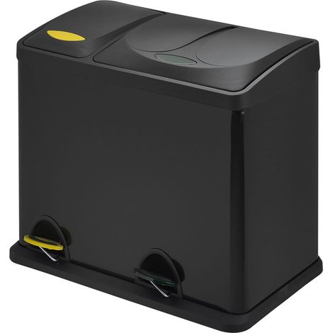 EVRE  2 compartment Recycle bin  Stainless Steel Recycling Bin  26L (8L + 18L)  Multi Compartment  Black 