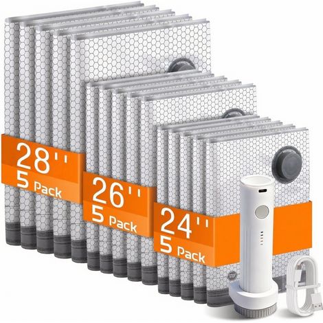 Sac De Compression Sous Vide - Pompe Électrique Portable Incluse - 15 Pièces En 3 Tailles - Pour Vêtements Valises Et Rangement À Domicile (1/5)
