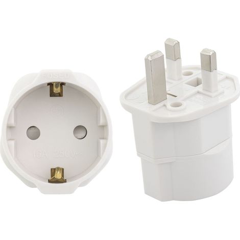 2 adaptateurs de prise Europe vers Royaume-Uni 13 A avec fusible, convertisseurs électriques blancs pour brancher des appareils européens sur prises britanniques, voyage et déplacement (1/5)