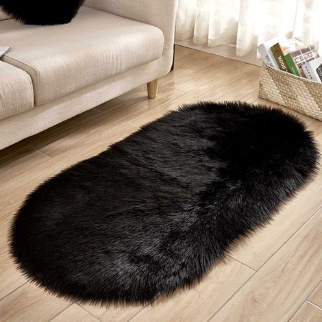 Tapis En Faux Agneau - 90 x 60 cm - En Polyester Doux Et Résistant - Pour Chambre Salon Lit Bureau - Tapis De Sol Multifonction - 1 Pièce (1/2)