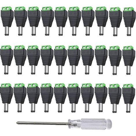 30 Pieces 12 V/24 V DC Male Plug Connectors, 0.2 x 0.3 cm DC Power Supply Adapter Screw Terminal Connector for CCTV Camera LED Strip (Green) (1/4)