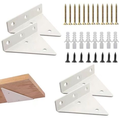 (4 Stück Weiß) Dreieckige Regalhalterung, Wandregal-Ecke, Wandregalhalterung, Unsichtbare Wandregalhalterung, Metall-Dreieckhalterung mit Befestigungsschrauben - Crezuo