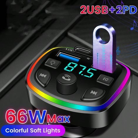 Bluetooth 5.0 FM-Transmitter fürs Auto – Freisprecheinrichtung, MP3-Player, 3,1-A-Schnellladegerät, 2 USB-Anschlüsse, Zubehör und Kfz-Ladegerät (1/5)