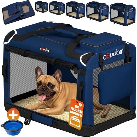 CADOCA® Cage de transport pour animaux chien chat rongeur Respirant Pliable Sac de transport Matelas douillet Sac Panier M - Bleu marine