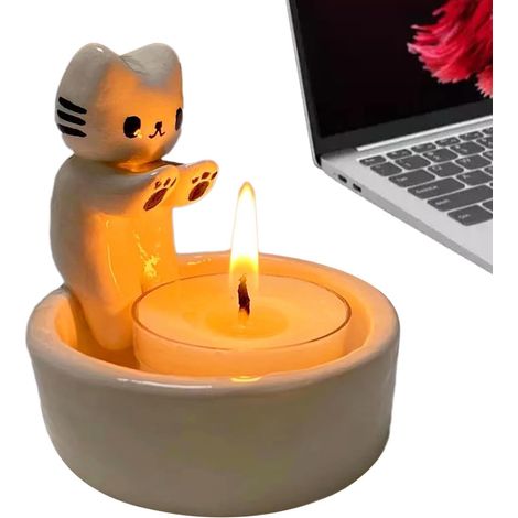 Porte-Bougie Chat - Conteneur à Bougies Mignon - Plateau pour Bougie Mignon Style Dessin Animé Maison Cadeau Anniversaire Noël (1/5)