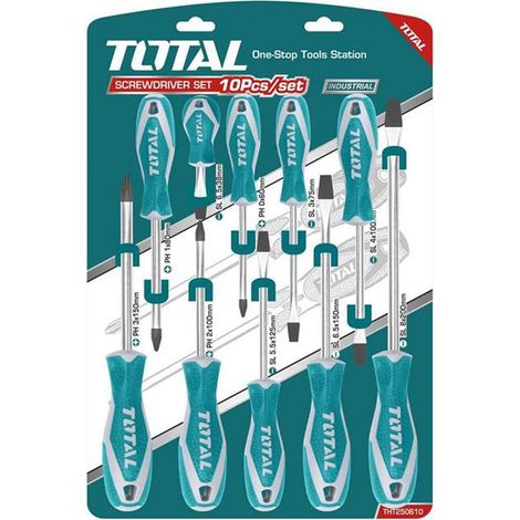 SET CACCIAVITI 10pz TAGLIO E CROCE GIRAVITI PROFESSIONALI TOTAL