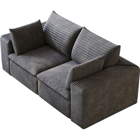 Canapé 180 cm en tissu velours côtelé gris foncé avec rembourrage amovible et design multi-couches (1/5)