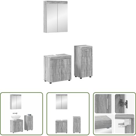 Badezimmer Möbel -  Badezimmermöbel-Set mit Regal TULUM Graues Sonoma Holzwerkstoff (1/5)