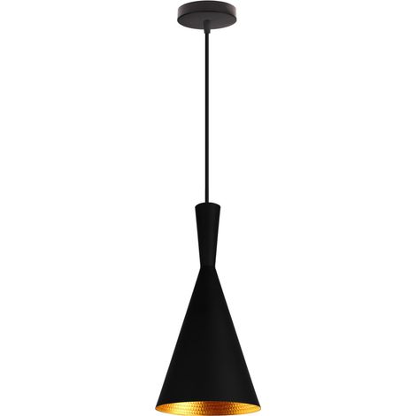 Pendelleuchte, Vintage Hängelampe mit Ø19cm Metall Lampenschirm, Eisen Kronleuchter im Industrielle Stil E27 Fassung für Küche Esszimmer Wohnzimmer Bar Café Schwarz 1PCS