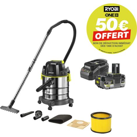 Aspirateur eau et poussière RYOBI 18V One+ R18WDV - Batterie 4,0Ah et chargeur (1/5)