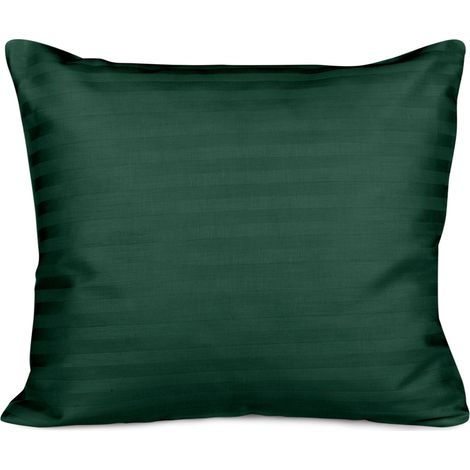 Funda de almohada de satén de algodón de 70x80 cm con rayas, verde oscuro. (1/5)
