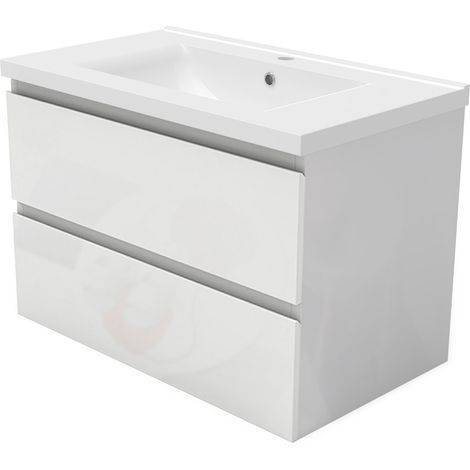 Biubiubath Wall Hung 800mm Bathroom Vanity Unit without Basin Gloss White 2 Drawers Flat Pack