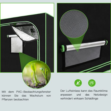 Growbox Beobachtungsfenster Gewächshaus Growzelt Indoor Pflanzenzelt 80x80x180CM