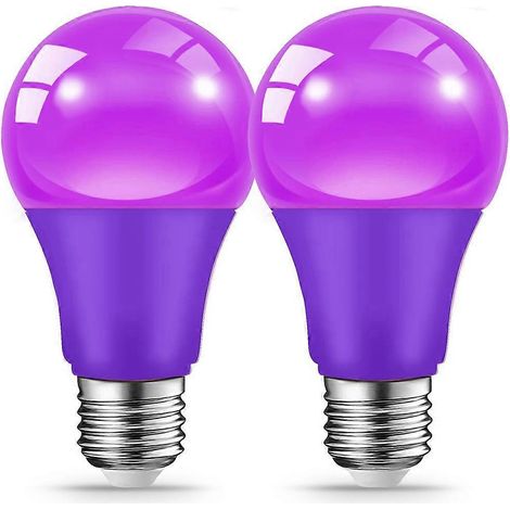 Lot de 2 ampoules LED violettes 9W culot E27 non dimmables pour l'éclairage de fêtes et la décoration intérieure (1/5)