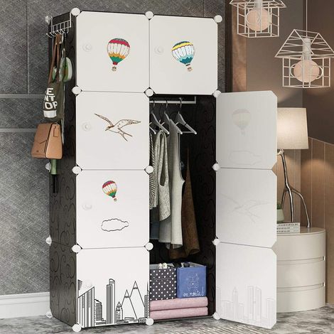 Armoire Modulaire 8 Cubes avec Accroche-Porte 5 Étagères Sectionnel Mobile Modulaire Gain de Place Organisateur de Stockage Casier à Vêtements Portable Maison Design Moderne (1/4)