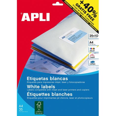 APLI ETIQUETAS REDONDAS BLANCO PARA INKJET, LÁSER Y FOTOCOPIADORAS / 40MM / CIRCULOS - 25 HOJAS- (1/2)