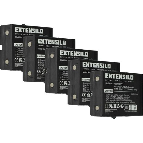 EXTENSILO 5x Akku Ersatz für Danfoss 2303691, BT06 für Industrie-Funkfernsteuerung Fernbedienung (750 mAh, 7,2 V, NiMH) - Schwarz
