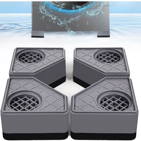 4 patins anti-vibration pour machine à laver, hauteur 4,5 cm, en PP et TPR, gris, réduction du bruit et stabilité optimale pour lave-linge et sèche-linge