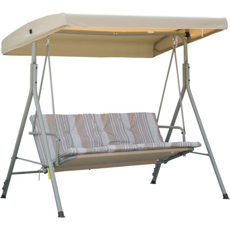 Balancelle Thornwall 3 Places Confort Ergonomique Toit Réglable Beige Marron (1/5)