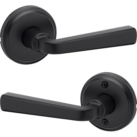 Poignée de porte intérieure de passage - Levier pour portes de placard et de couloir - Poignée réversible non verrouillable - Noir mat - Avec protection Microban (1/5)