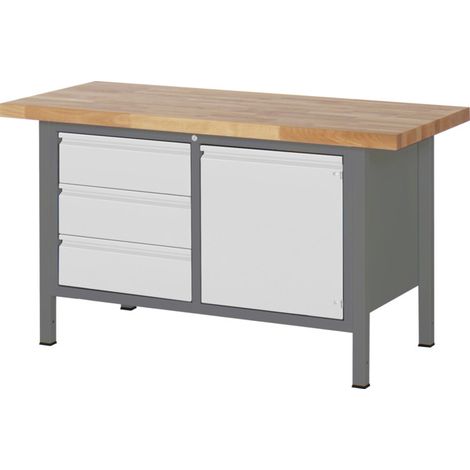 Etabli réglable en hauteur STIER Premium avec 3 tiroirs et 1 porte battante, lxPxH 1 500x700x840-1 040 mm (1/5)