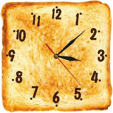 Wall Clock, Silent Clock, Quiet Wall Clocks, Contemporary Clock Design, Trendy Wall Clock, Funky Toast Clock, Creative Wall Decoration 30x30x4m for Home, Living Room and Bedrooms
