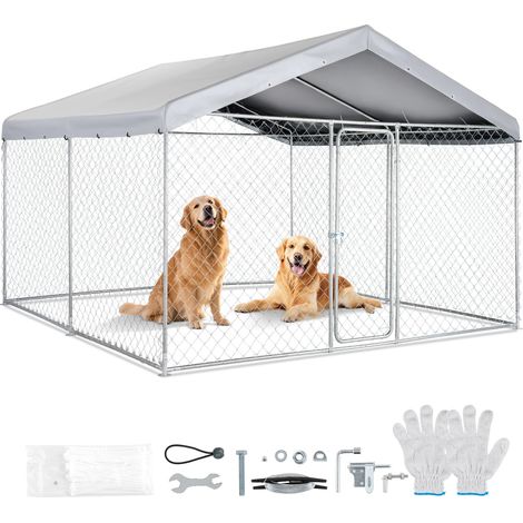 VEVOR Hundezwinger, 3x3x2,15m, Hundehütte mit Sicherheitsschloss, Outdoor Hundehaus mit UV-Beständiger & Wasserdichter Dachabdeckung, Robuste Hundegehege/Auslauf für Große Hunde (1/5)