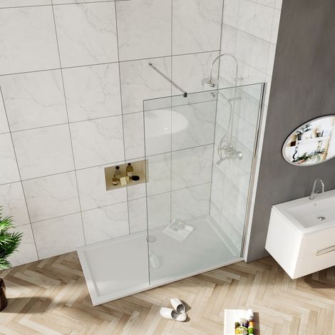 ELEGANT 700mm Walk in Shower Door Screen 6mm Safety Tempered Glass Panel with 1200x800mm Shower Tray and 90mm Free Waste Trap (1/5)