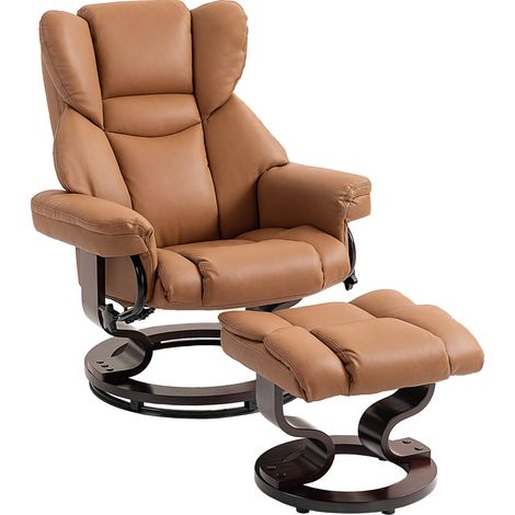Faux Leather Reclining Chair and Footstool - Brown (1/5)