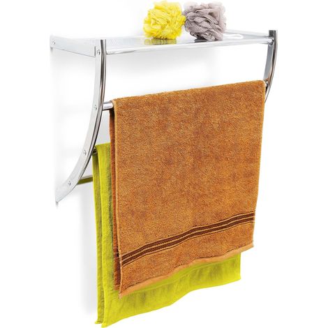 Étagère porte-serviette murale salle de bain toilette serviette acier chromé HxlxP 43 x 56 x 23 cm rangement Argenté (1/5)