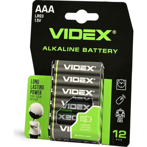12 Stk. Starke Alkaline Batterien Großset Videx AAA LR03 1,5V 1200 mAh