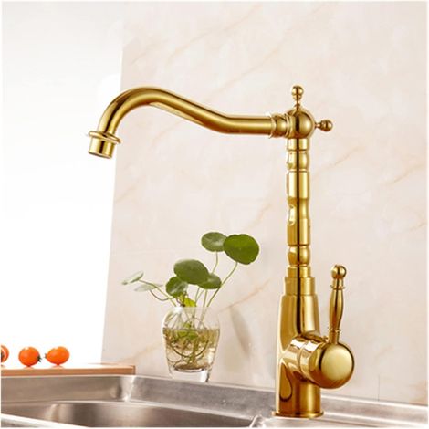 Cuisine Antique Robinet 360 Mélangeur de lavabo pivotant Tap Tap Fashion Gold Evoussique Robinet Copper Bassin Chaud et Froid(Style 4) (1/5)