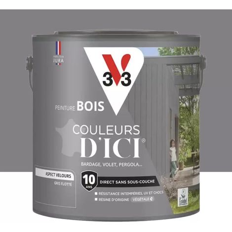 Peinture Acrylique pour Bois Extérieurs 10 ans V33 Couleurs d'ICI Velours Gris flotté 2 L (1/4)