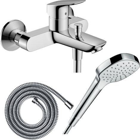 Pack mezclador mecánico baño-ducha HANSGROHE Logis + flexo Metaflex + rociador Croma Select E EcoSmart blanco/cromo