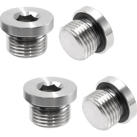 4 Pièces INOX Acier Bouchon Obturateur avec Scellage Caoutchouc Anneau Filetage Hex Tête Bouchon Tuyau 1/2 Pouce Adapté à L'étanchéité des Tuyaux (1/5)